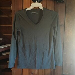Eddie Bauer Charcoal V-Neck Top